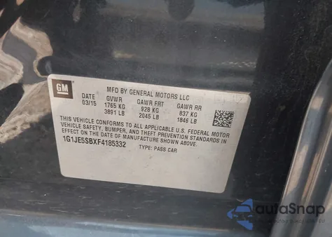 2015 Chevrolet Sonic Ltz Auto from USA, damaged, VIN 1G1JE5SBXF4185332